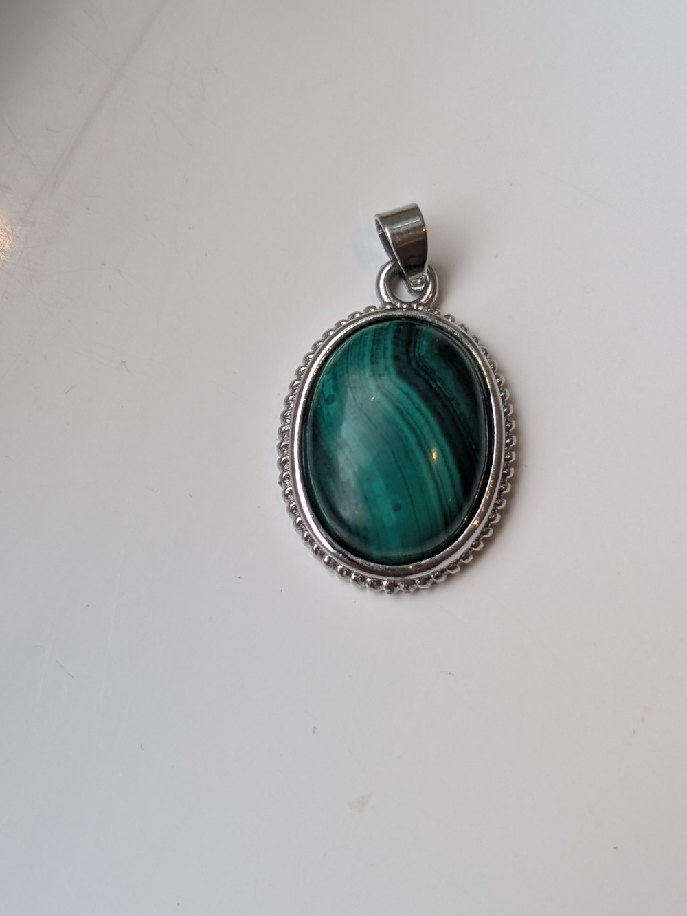 Vintage-Style Green Malachite Oval Pendant